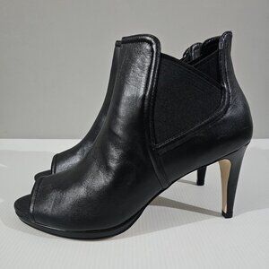 NEW Cole Haan Jones Ankle Bootie Womens 9.5 Black Leather Peep Toe Heel Shootie